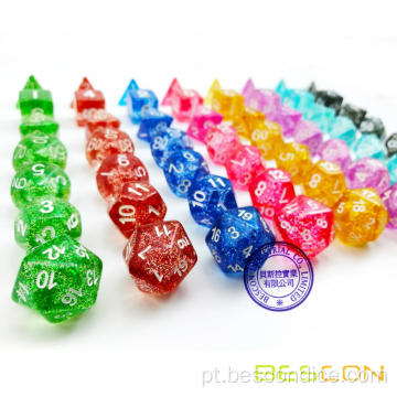 Dados poliédricos de glitter de cor variada 7pcs, conjunto de dados Glitter RPG D4 D6 D8 D10 D12 D20 D%